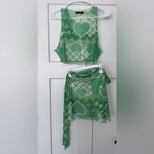 Nasty Gal Mint Green Sheer Heart & Star Two-Piece Set